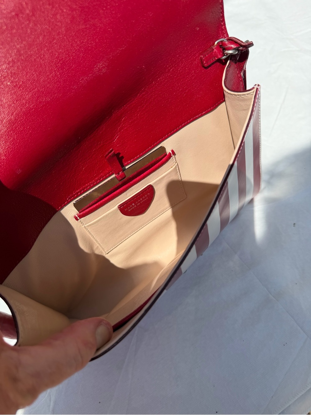 Marc Jacobs Isobel Runway Red White Striped Leather Push Lock Clutch Bag Vintage - Picture 13 of 16